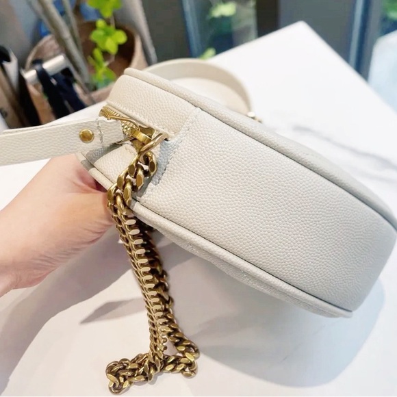 Authentic Saint Laurent New Ivory /Gold Round Chevron YSL Monogram Crossbody Bag - Picture 7 of 14